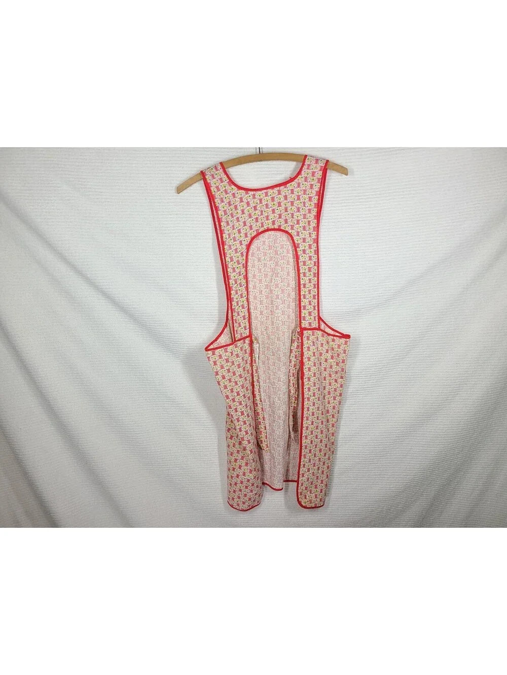 Vtg 50s Tie Back Apron Full Length Geometric Novelty Cotton Print Retro Kitchen